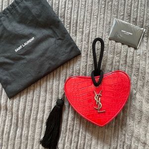 Heart Tassel Clutch Crocodile Embossed Leather